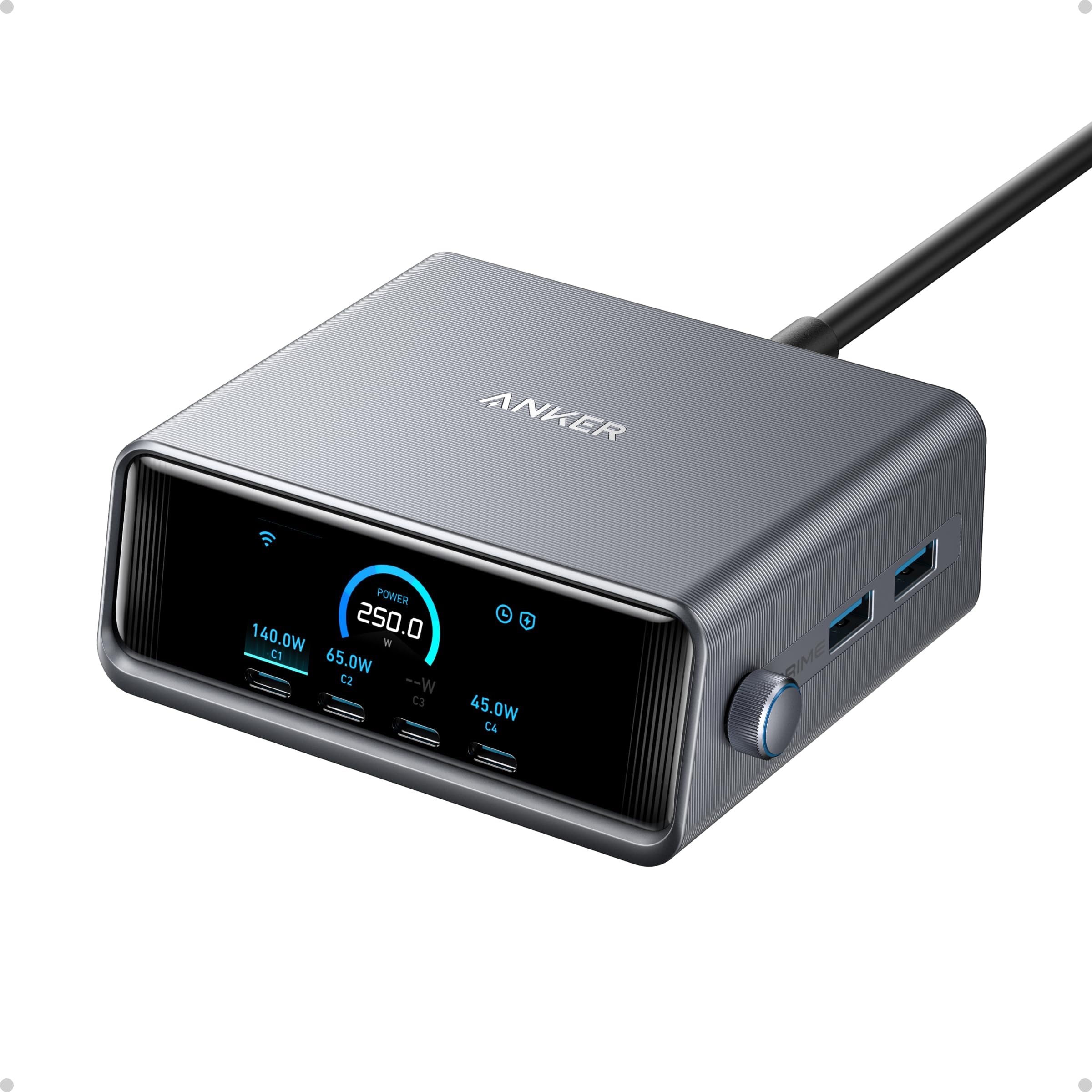 Anker Prime Charger 250W GaN Charging Station — 10 อันดับหัวชาร์จ GaN กำลังจ่ายไฟวัตต์สูงสุดสำหรับพกพาและจัดโต๊ะทำงาน ที่วางจำหน่ายในไทย ปี 2026