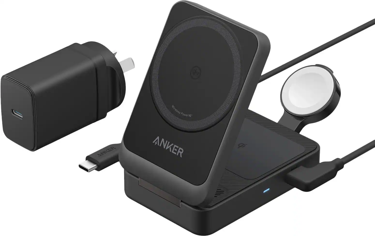 Anker MagGo (Qi2) Foldable 3-in-1 แท่นชาร์จไร้สายพับเก็บได้ — 10 แกดเจ็ตจัดโต๊ะทำงานและโต๊ะคอมยอดนิยมปี 2026 เพิ่มพื้นที่ใช้งาน เสริมการยศาสตร์ และลดความรกอย่างมืออาชีพ