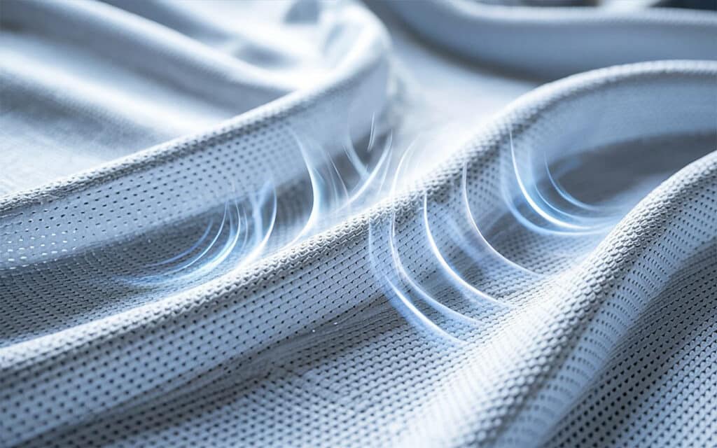 ผ้าหล่อเย็นและระบายความร้อนแบบพาสซีฟ (Radiative & Conductive Cooling Fabrics) — 10 นวัตกรรมเส้นใยผ้าฟังก์ชันและเทคโนโลยีเนื้อผ้าอัจฉริยะยอดนิยมสำหรับการผลิตเสื้อผ้าและยูนิฟอร์ม ปี 2026
