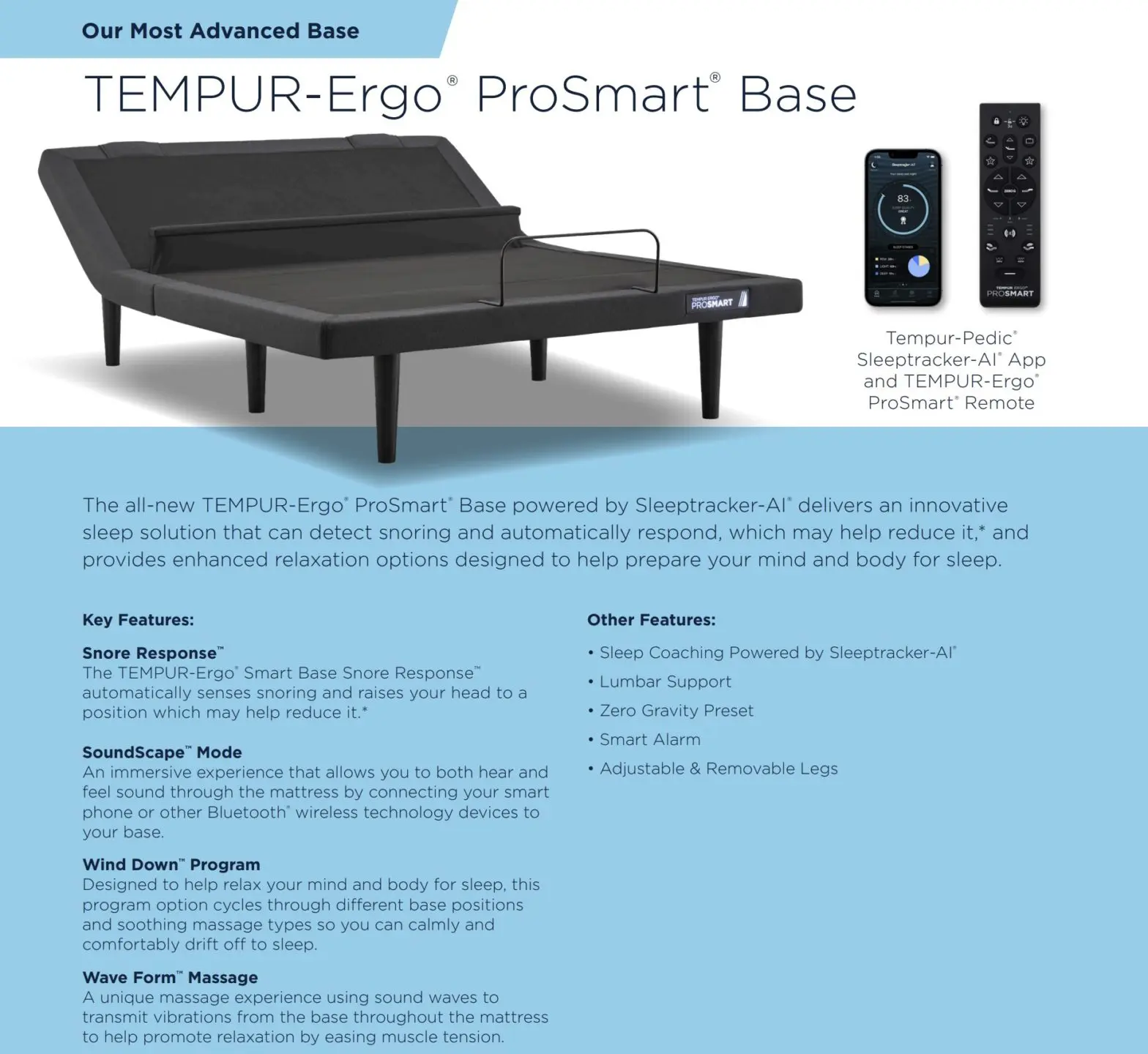 Tempur-Pedic Tempur-Ergo ProSmart Base — 10 นวัตกรรมเครื่องนอนและที่นอนอัจฉริยะ (Smart Mattress & Sleep Tech) ยอดนิยมปี 2026 เพื่อการนอนหลับลึกและฟื้นฟูสุขภาพอย่างสมบูรณ์แบบ