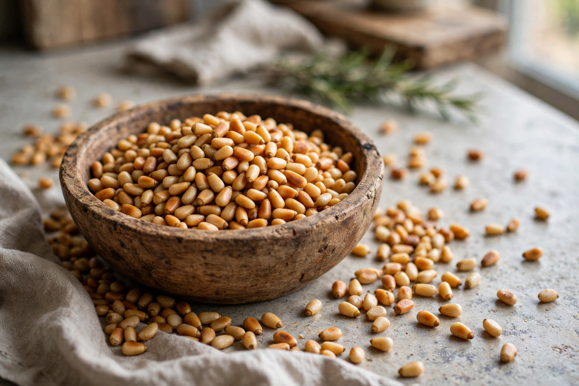 เมล็ดสน (Pine Nuts) — 10 อันดับอาหารธรรมชาติที่มีปริมาณสังกะสี (Zinc) สูงที่สุดต่อ 100 กรัม เสริมภูมิคุ้มกันและปรับสมดุลร่างกาย